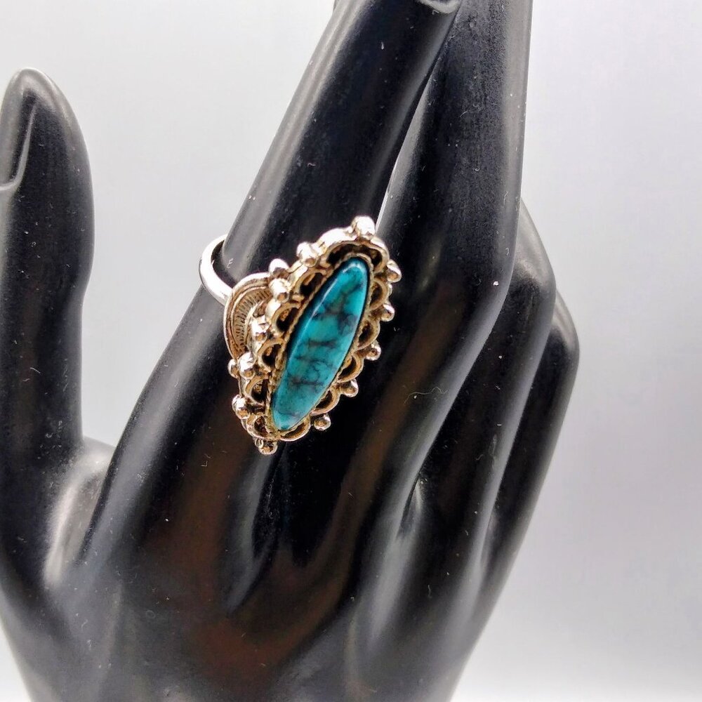 Retro Turquoise Look Statement Ring, Adjustable S… - image 1